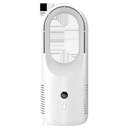 Ultra-quiet bladeless fan with adjustable settings, 360-degree air circulation, and rechargeable battery for desk or home use