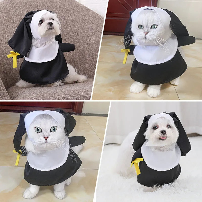 Black polyester nun Halloween costume for cats and dogs in free size