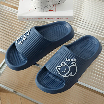 Women's cat design slippers with non-slip EVA sole in various colours