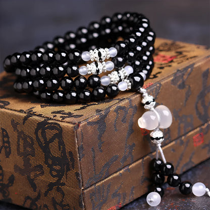 Natural red and black agate 108 beads bracelet with geometric number design