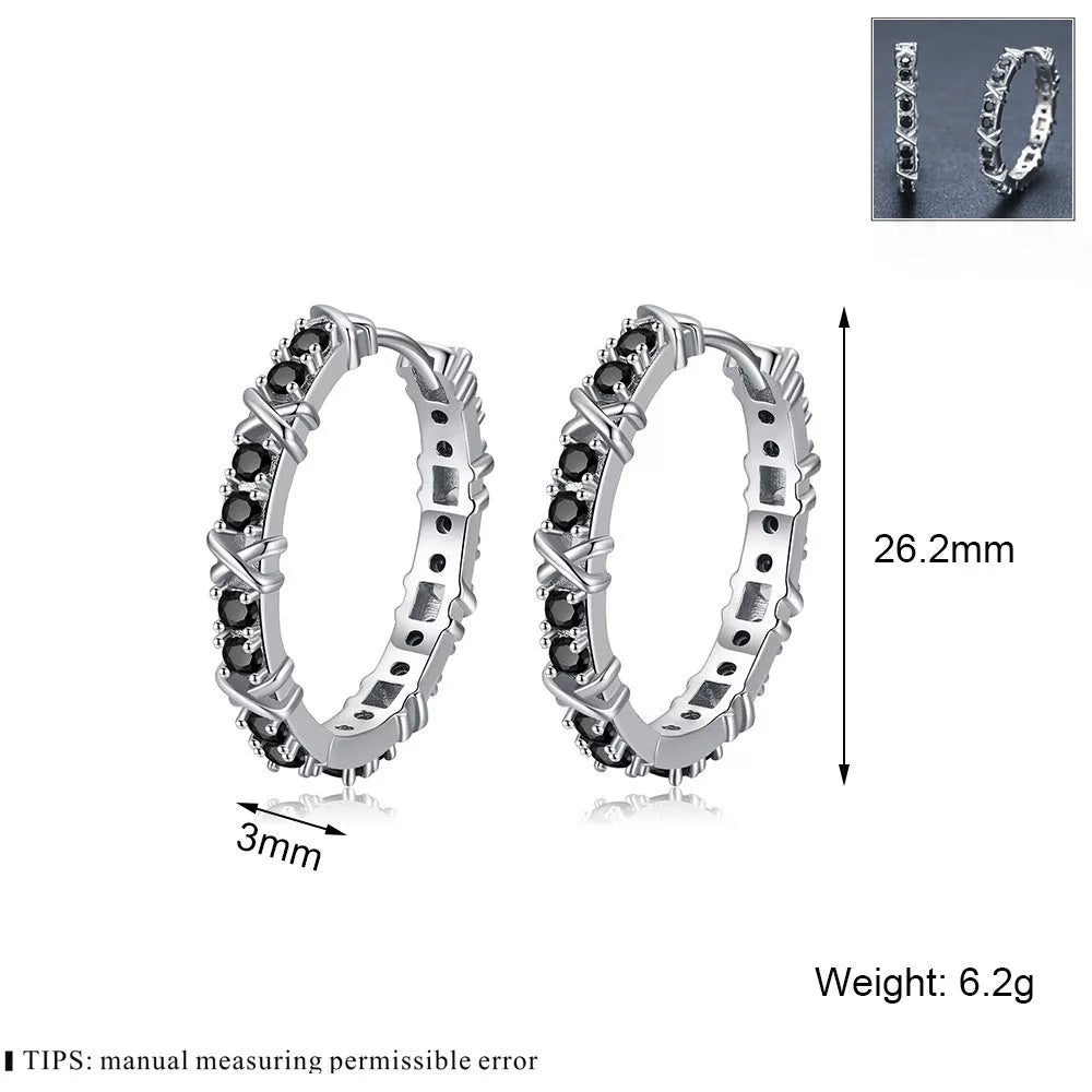 Black round zircon women's copper earrings with elegant design