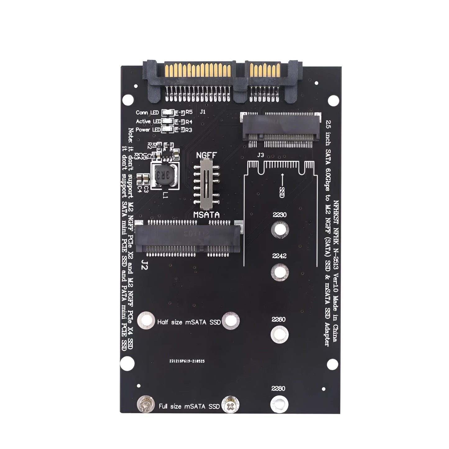 SATA3 to M.2 NGFF mSATA SSD conversion adapter board measuring 50mm x 30mm with gold connectors