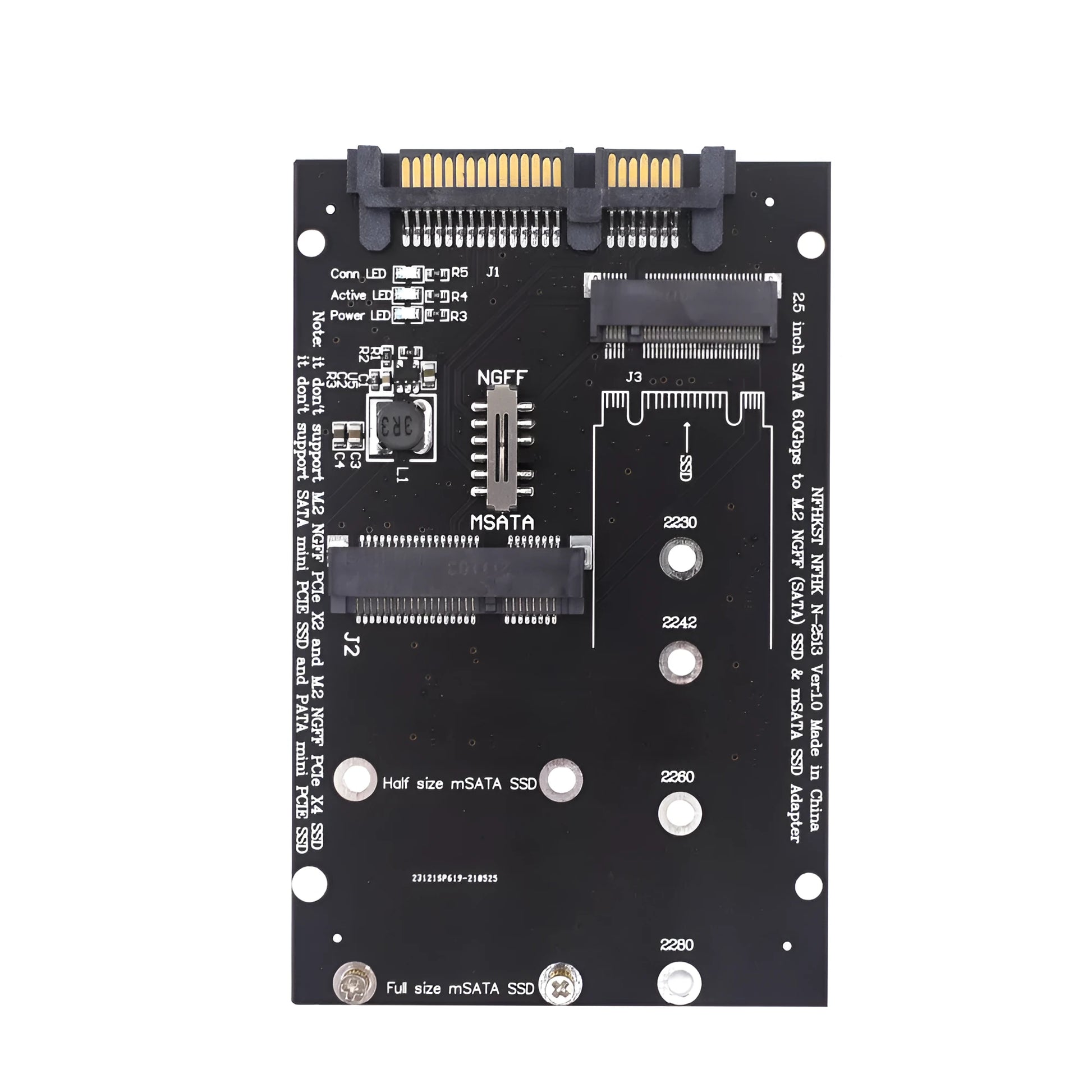 SATA3 to M.2 NGFF mSATA SSD conversion adapter board measuring 50mm x 30mm with gold connectors