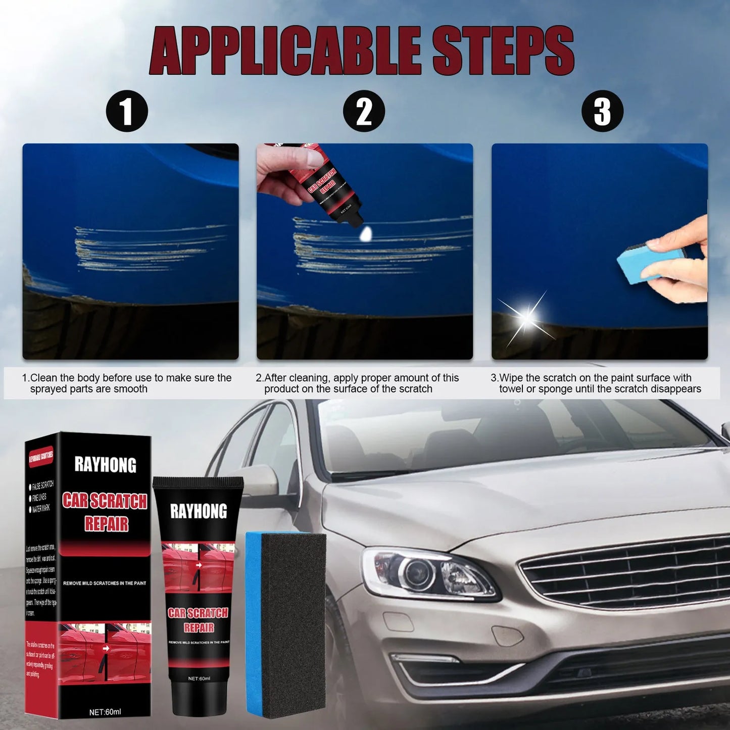 60ml automotive scratch repair wax stick for paint surface maintenance