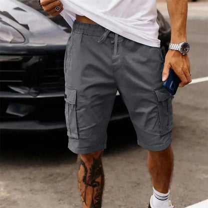 Men's straight cropped workwear shorts in polyester fabric with loose fit for summer wear