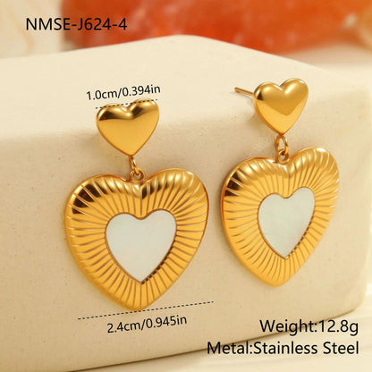 Women's gold heart fritillary earrings with stainless steel construction and 18K electroplating