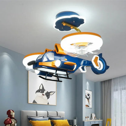 Modern ceiling fan light with fixed metal blades and acrylic lighting shade