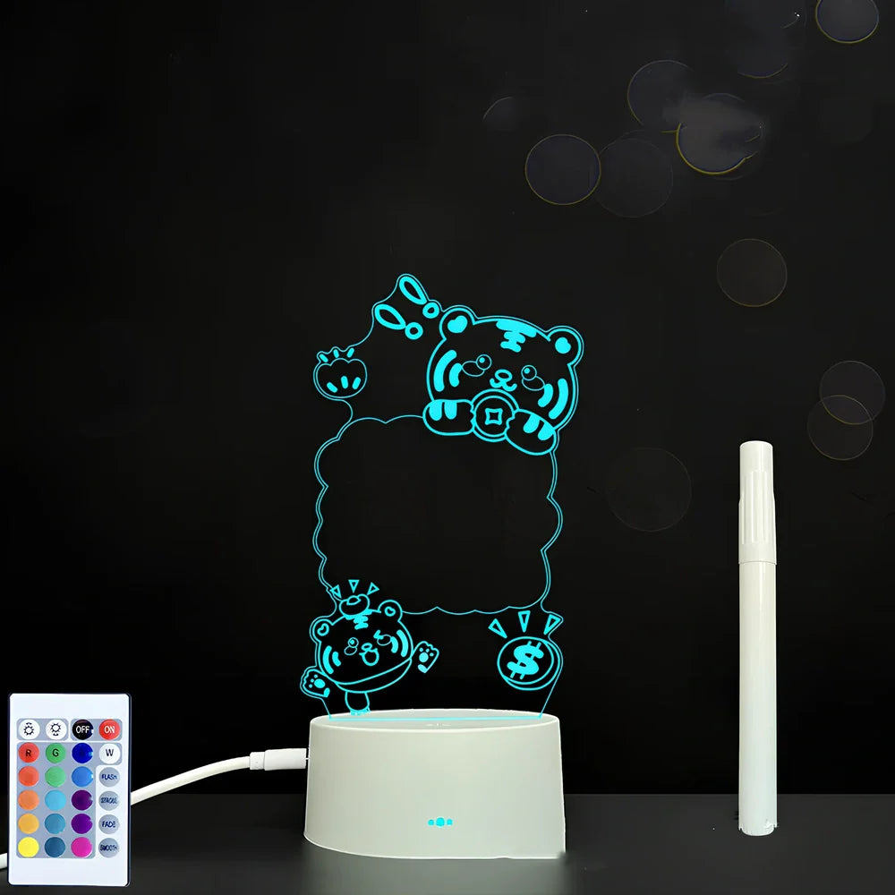 3D acrylic LED message board on black ABS base, 96cm x 40cm, with touch colourful lights and stylus