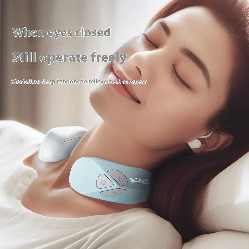 Lake blue electric neck massager with EMS pulse therapy and heating function