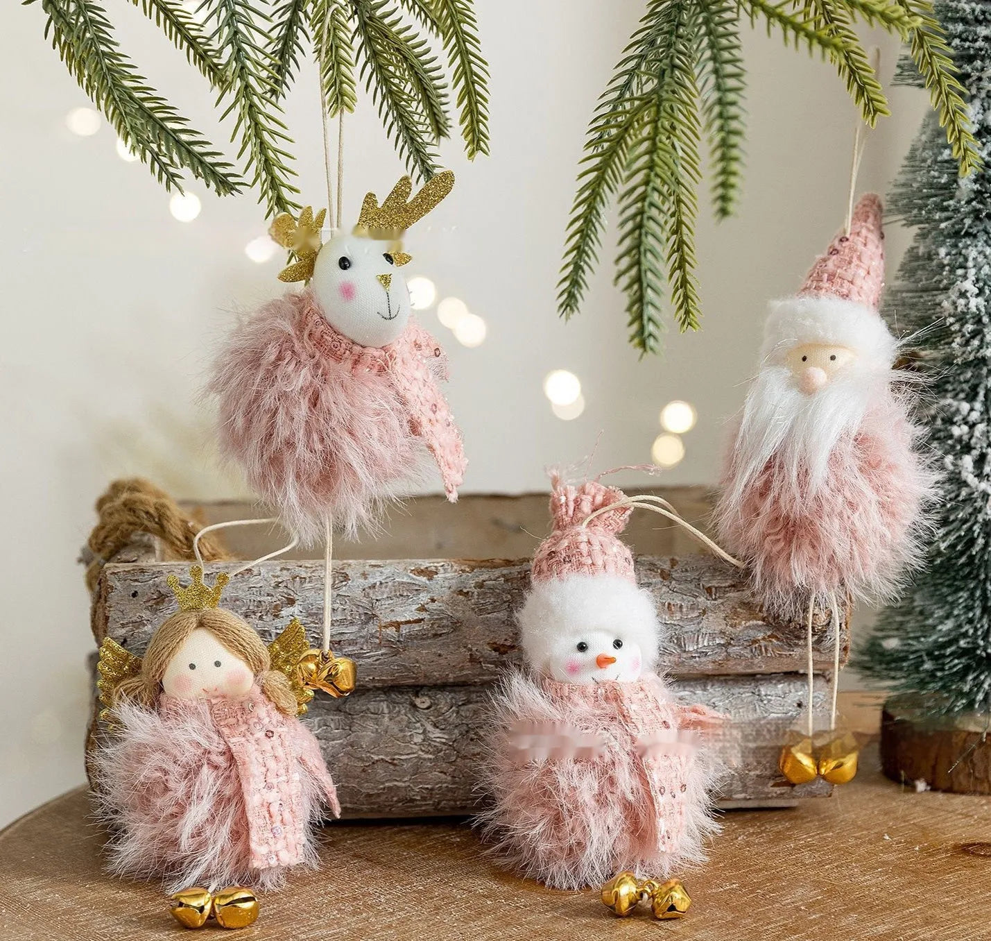Pink plush snowman doll pendant Christmas decoration with hanger