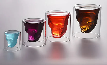 Exquisite double-walled crystal skull shot glasses in various capacities, perfect for serving your favourite spirits and cocktails