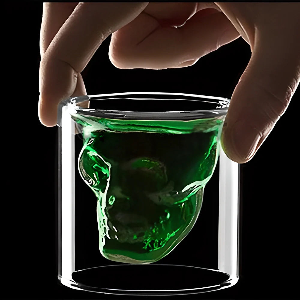 Exquisite double-walled crystal skull shot glasses in various capacities, perfect for serving your favourite spirits and cocktails