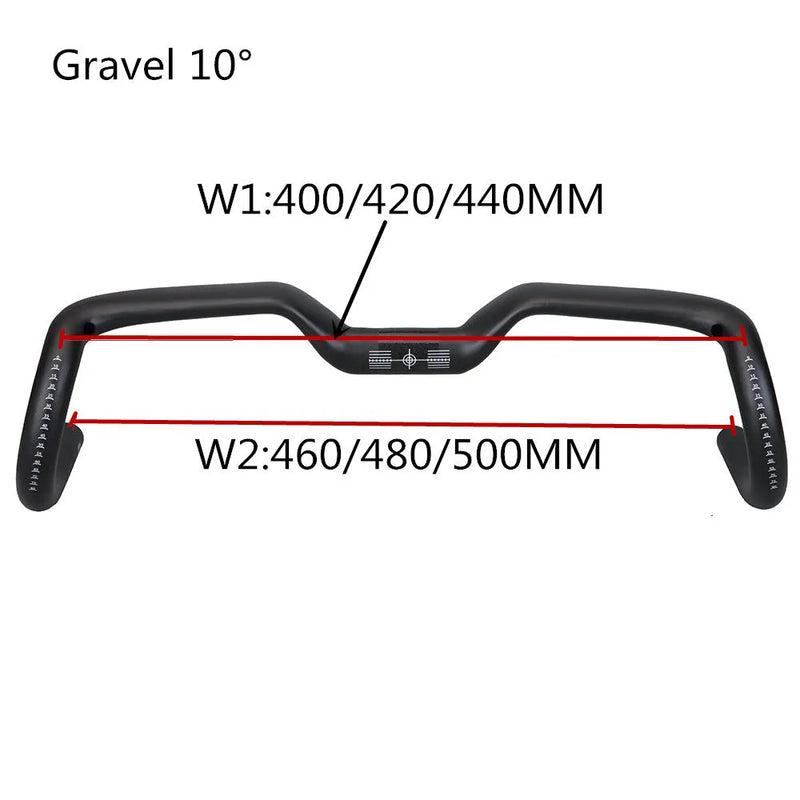 Carbon fibre handlebar with large-angle bent outer swing design, available in 400mm 420mm and 440mm widths with 125mm vertical and 80mm extension dimensions for cycling and mountain bike use, black colour with 31.8mm clamp diameter