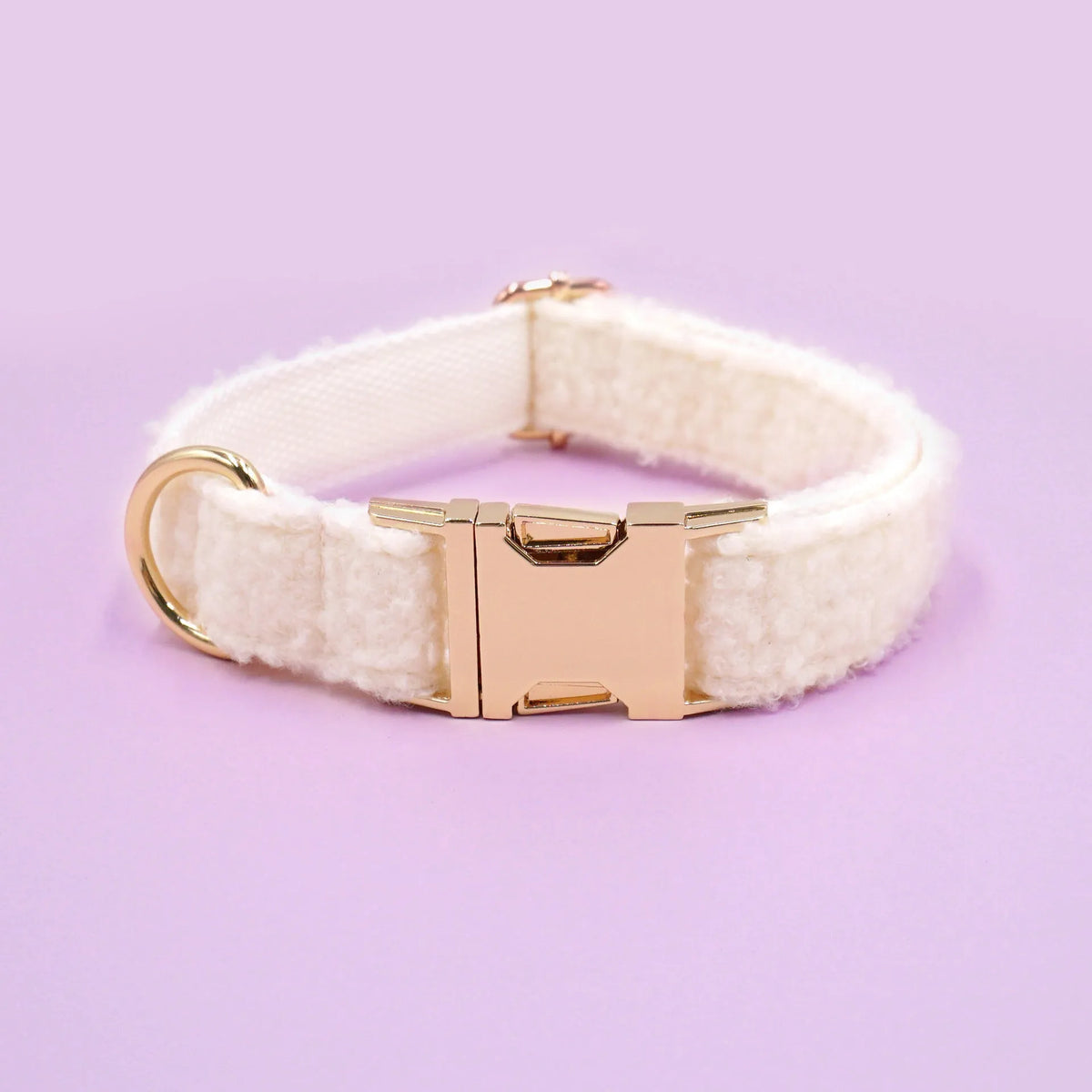 Teddy plush dog collar in white, pink, brown or military green polyester with adjustable lettering, sizes XS to XL
