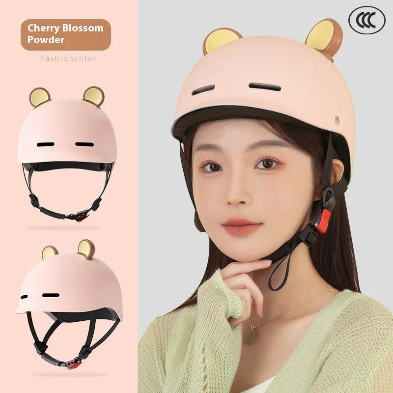 3C certification electric bicycle helmet in ABS plastic available in seven colour options including mocha and cherry pink