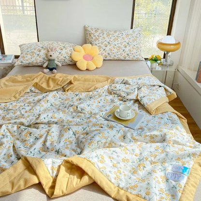 Double-sided cotton summer blanket with vibrant patterns