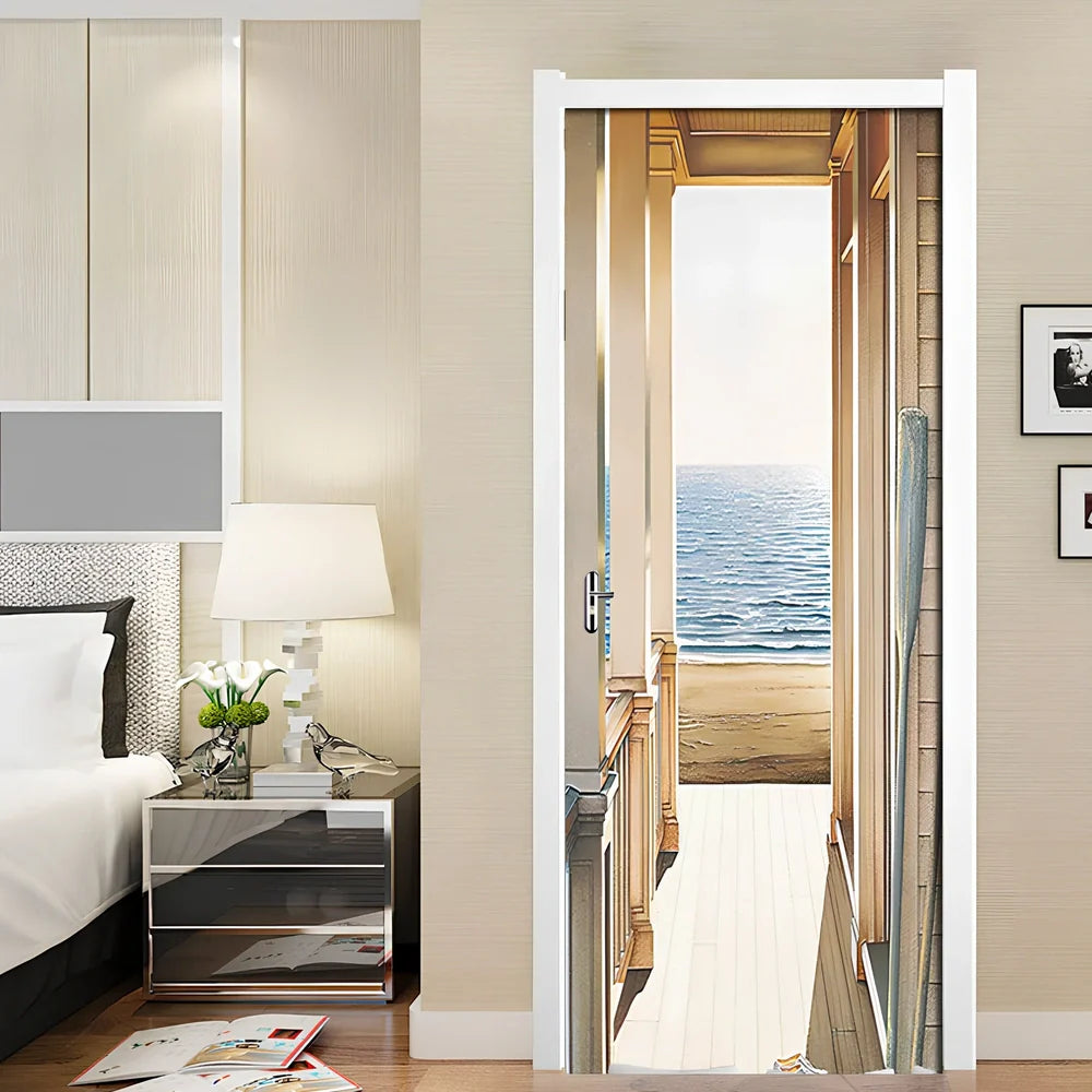 77x200cm American landscape 3D PVC self-adhesive door sticker mural on white wall, two-piece set for easy install