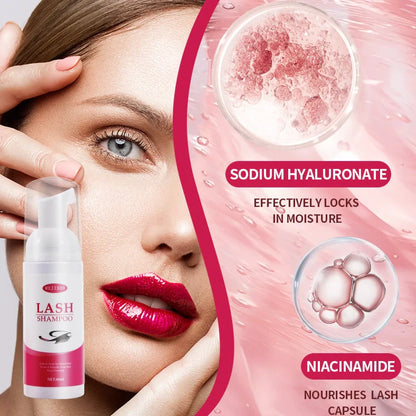 LASH SHAMPOO Mousse Eyelash Cleaning Solution 60ml in 3.7cm by 13.5cm container