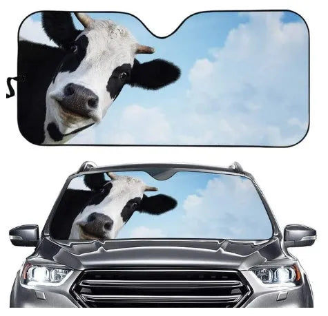 Telescopic aluminium foil car sun shield extended on a front car windshield.