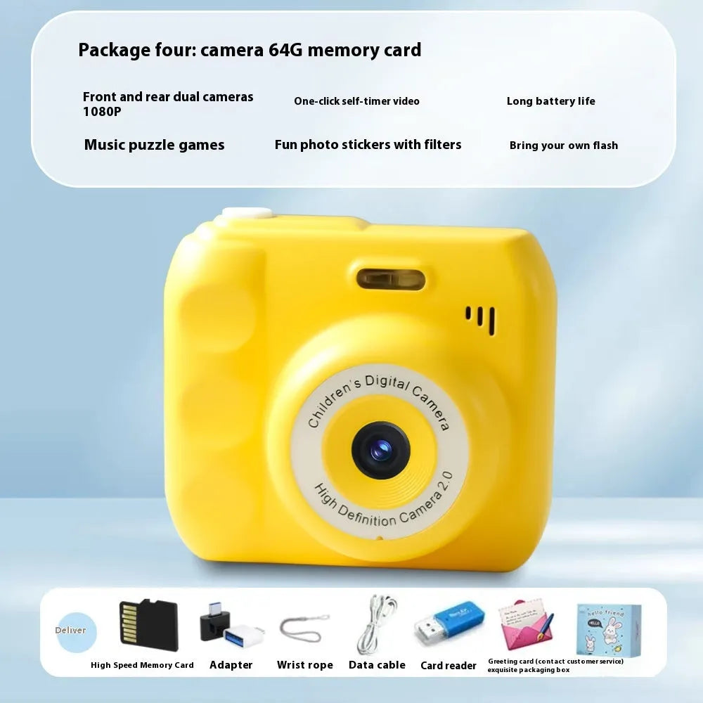 Children's Campus MINI HD digital camera in black, 1920x1080 video, food grade ABS, about 120g, with data cable and manual