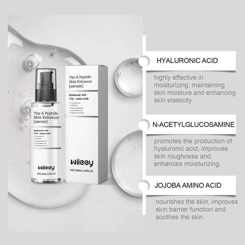 Skin Enhancer Serum hydrating facial treatment with hyaluronic acid and acetyl hexapeptide-8 peptides in a 50ml bottle for daily skincare routine repair solution