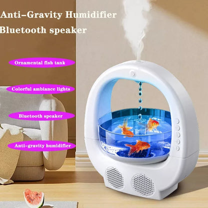 3-in-1 Anti-Gravity Humidifier with Bluetooth speaker and ambient light in white, pink, and black