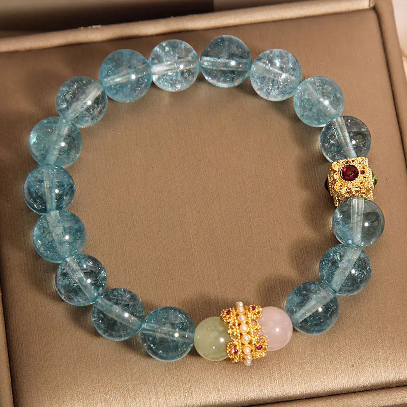 Blue and colourful cube sugar crystal bracelet with flexible ring in a Chinese style for women.