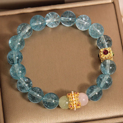 Blue and colourful cube sugar crystal bracelet with flexible ring in a Chinese style for women.