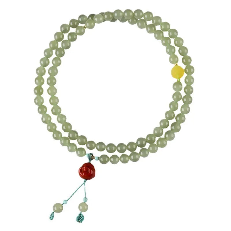 Pale blue Hetian jade bracelet with 6mm beads in three-circle design