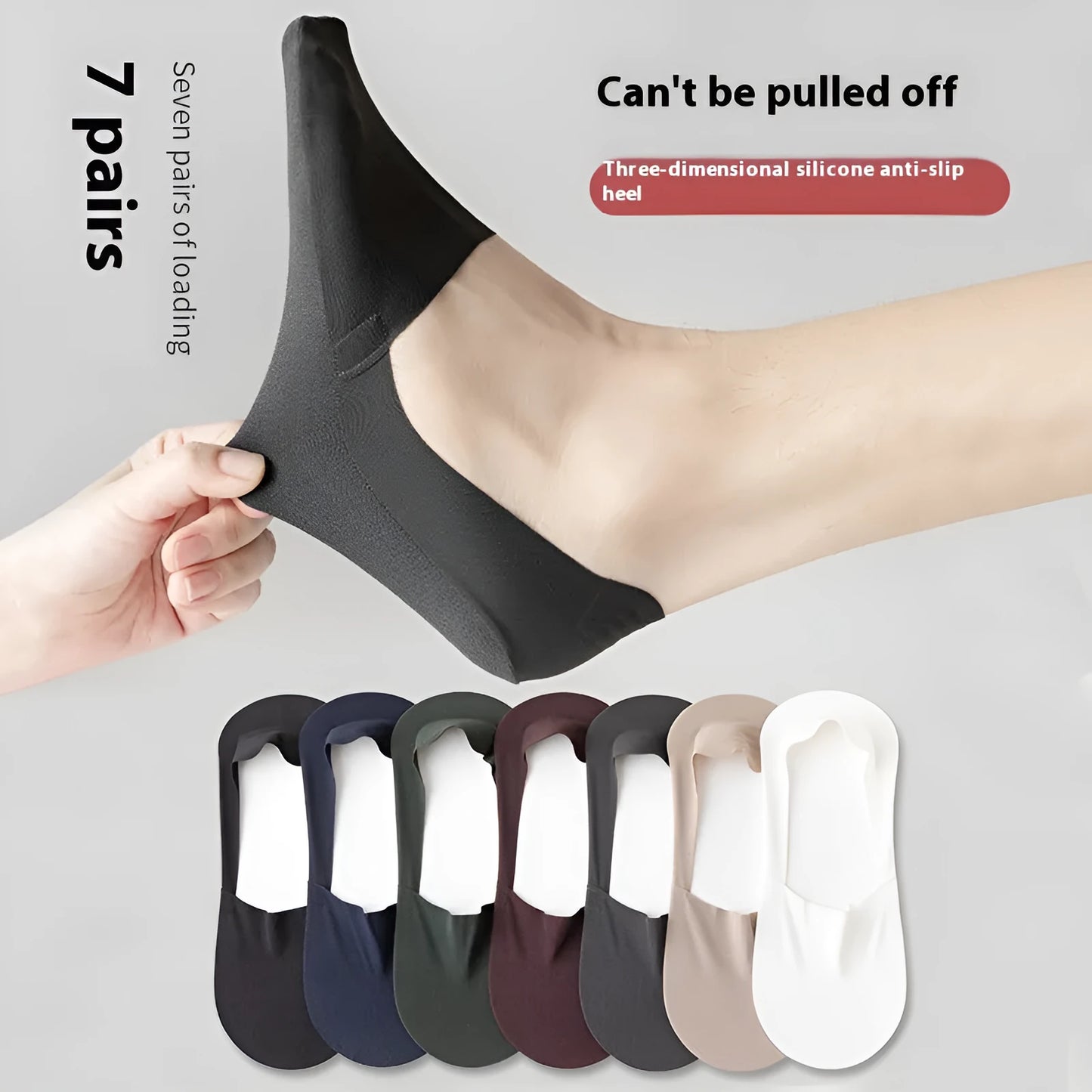 Men's invisible seamless low-cut socks in pure cotton ice silk fabric showing colour options