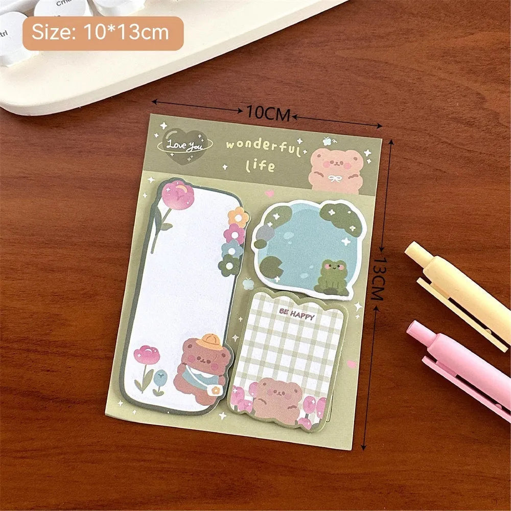 Cartoon combination sticky notes pad with 60 paper sheets, 10 x 13cm special-shaped memo stickers in four cover colours