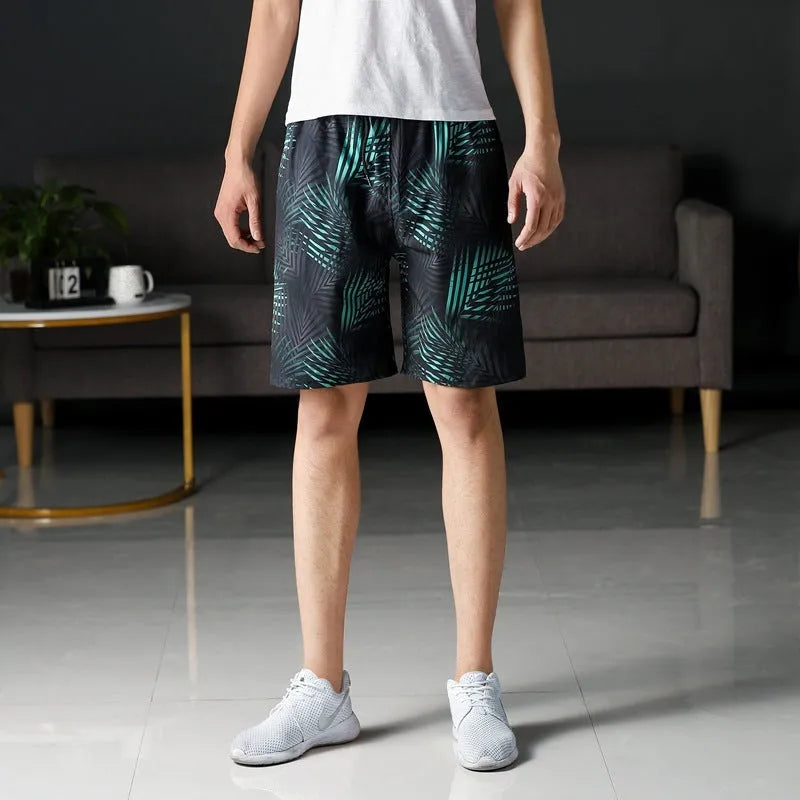 Men's loose casual beach trousers with striped pattern in quick-drying ice silk fabric