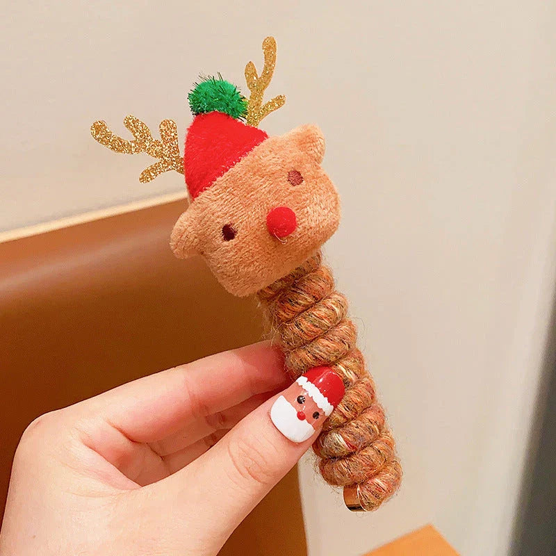Festive Christmas-themed hair ties with cute designs like bells, trees, and reindeer for kids