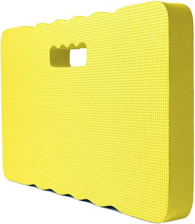 Blue waterproof plastic garden kneeler pad with central handle on grass