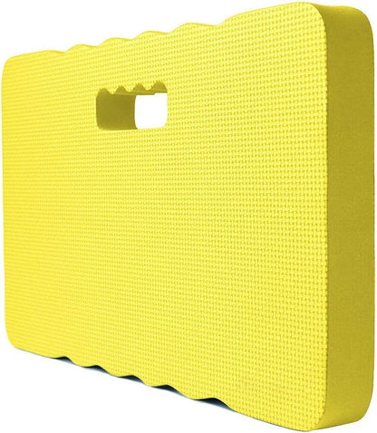 Blue waterproof plastic garden kneeler pad with central handle on grass