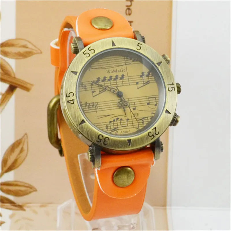 Men's fashion watch with music note symbol on dial, shown in multiple colour options.