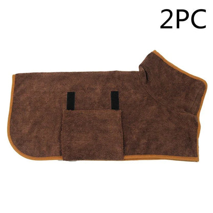 Absorbent pet drying robe with adjustable waist wrap, made of premium microfiber and terry cloth for quick drying and comfort