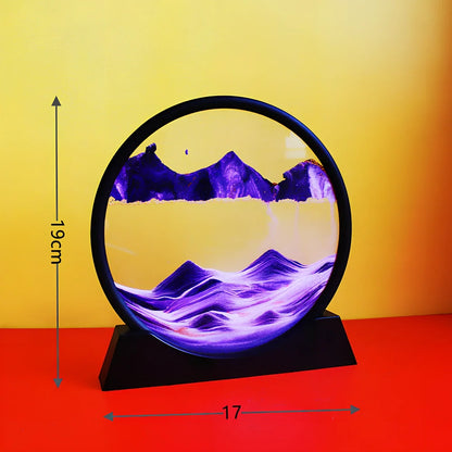 Glass quicksand painting with dynamic sand patterns in New Chinese abstract style, polished surface