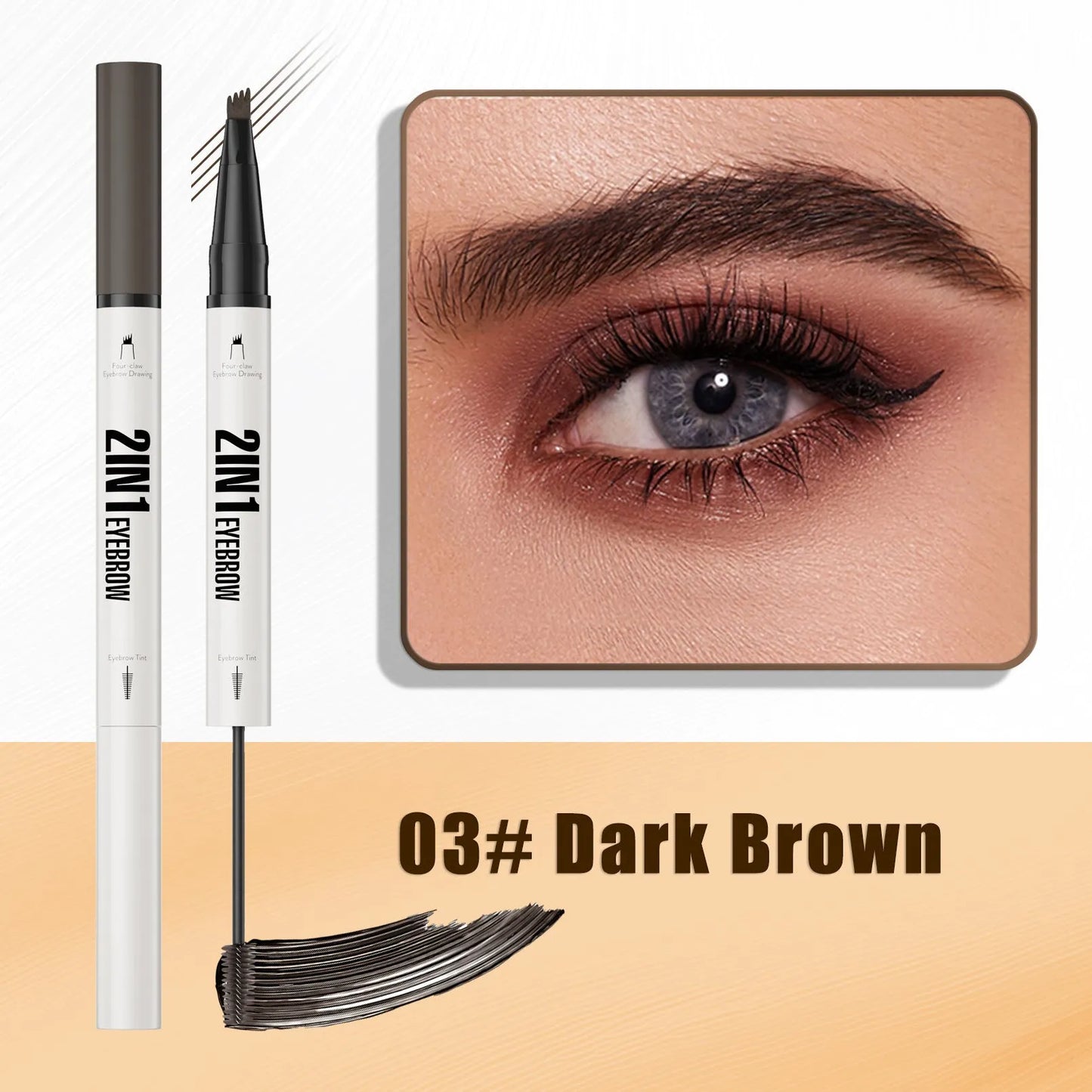 Two-in-one waterproof sweat-resistant eyebrow cream in multiple shades including brown and black