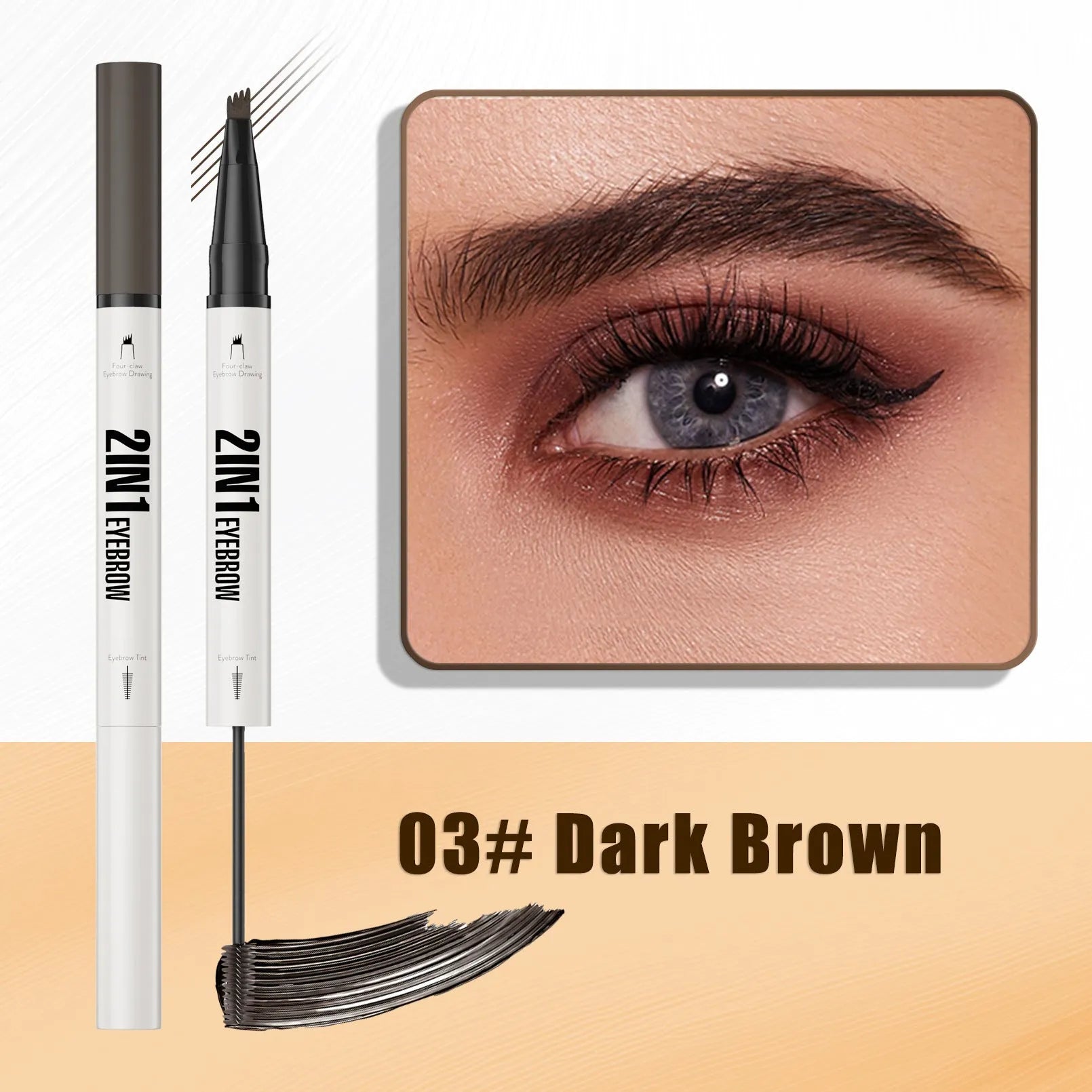 Two-in-one waterproof sweat-resistant eyebrow cream in multiple shades including brown and black