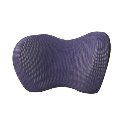 Car headrest pillow in ice silk and memory foam, 20x30x14cm, shown in black, beige, grey, blue, and red