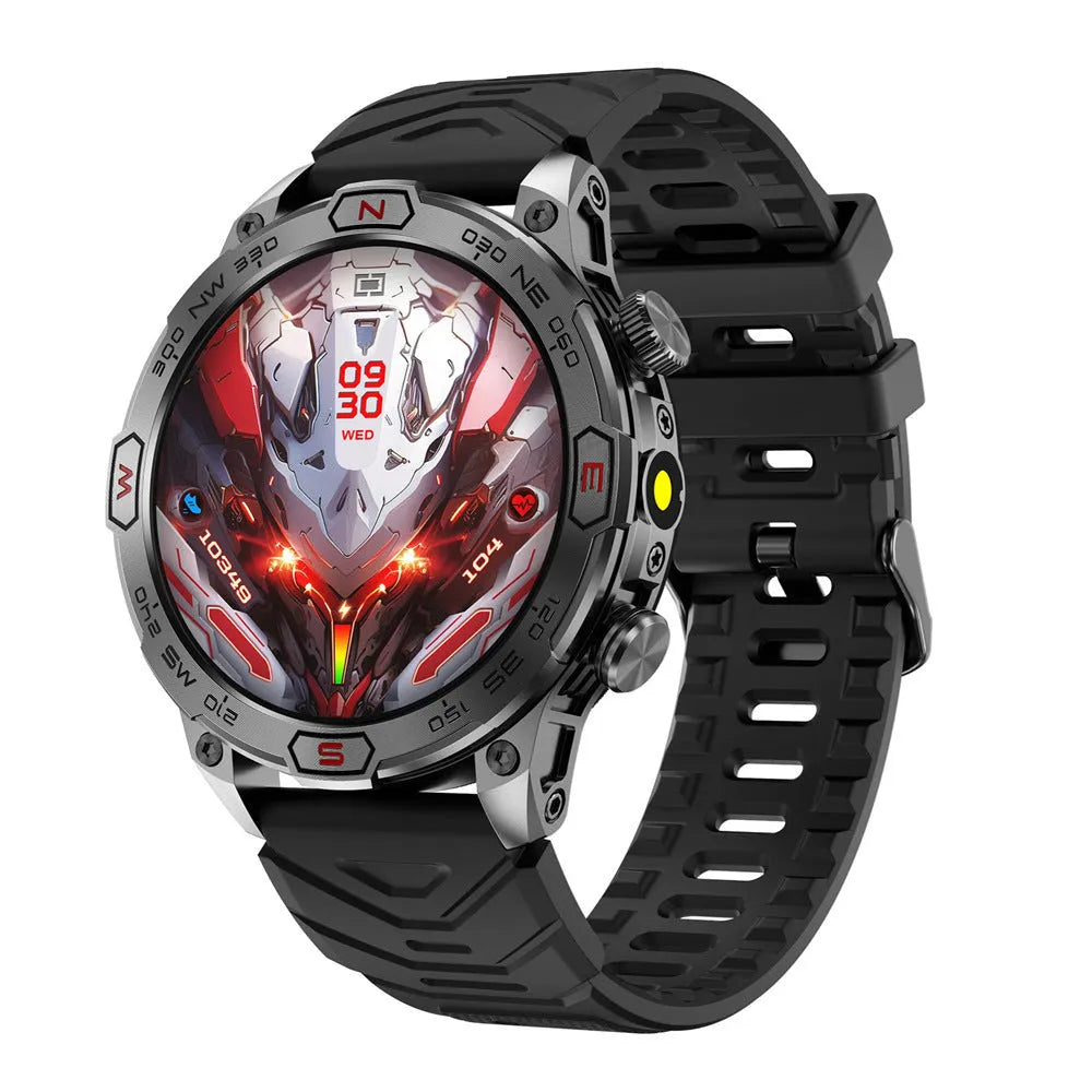 Sports smartwatch with AMOLED screen on silicone wristband showing heart rate display