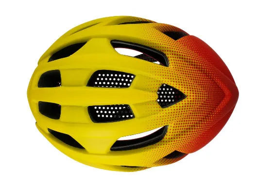 Orange cycling helmet with ventilation holes for mountain and road biking