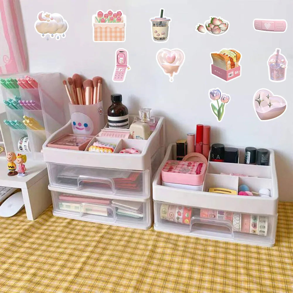 Pink girl heart 3D decorative stickers showing realistic dimensional effects and adhesive backing