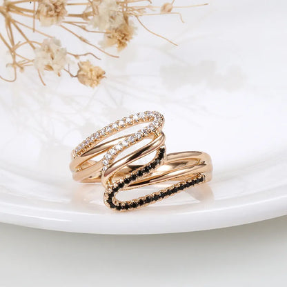 Women's electroplated copper ring with micro-inlaid zircon detailing, shown in WK2230 colour on a model's hand.