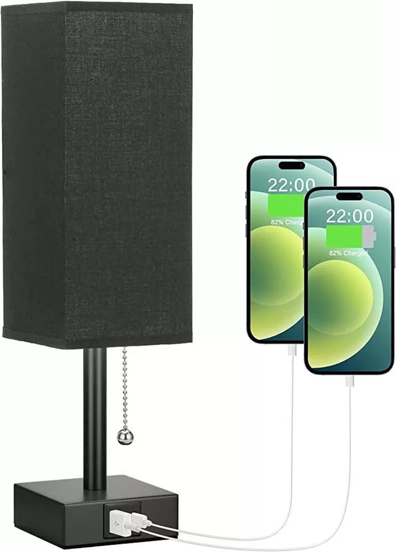 Bedside table lamp with adjustable brightness and USB ports in various colours