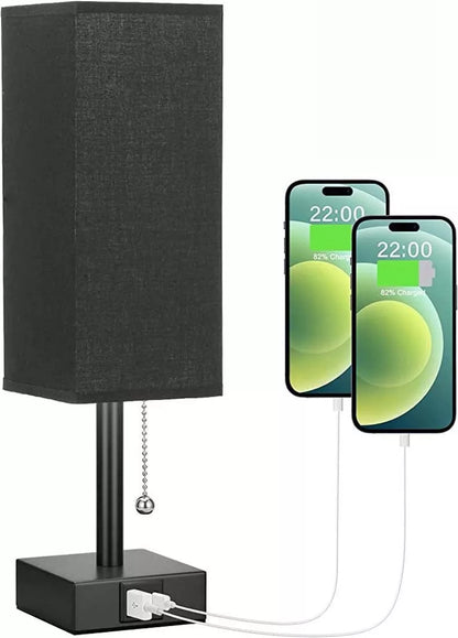 Bedside table lamp with adjustable brightness and USB ports in various colours