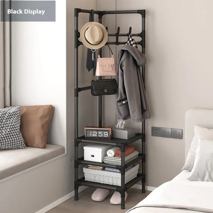 Modern stainless steel corner coat rack with multi-layer design and hooks