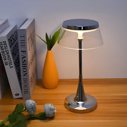 Rechargeable table lamp with aluminium acrylic body, touch dimming, D13.5 x H27cm, in transparent, grey or brown