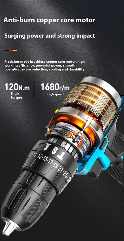 12V dual-speed impact pistol drill electric screwdriver with 35Nm torque, measuring 20cm long
